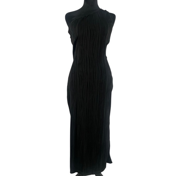Elegant Maxi Black One-Shoulder Dress, cut out side, Sleeveless,Large,New - Picture 5 of 6